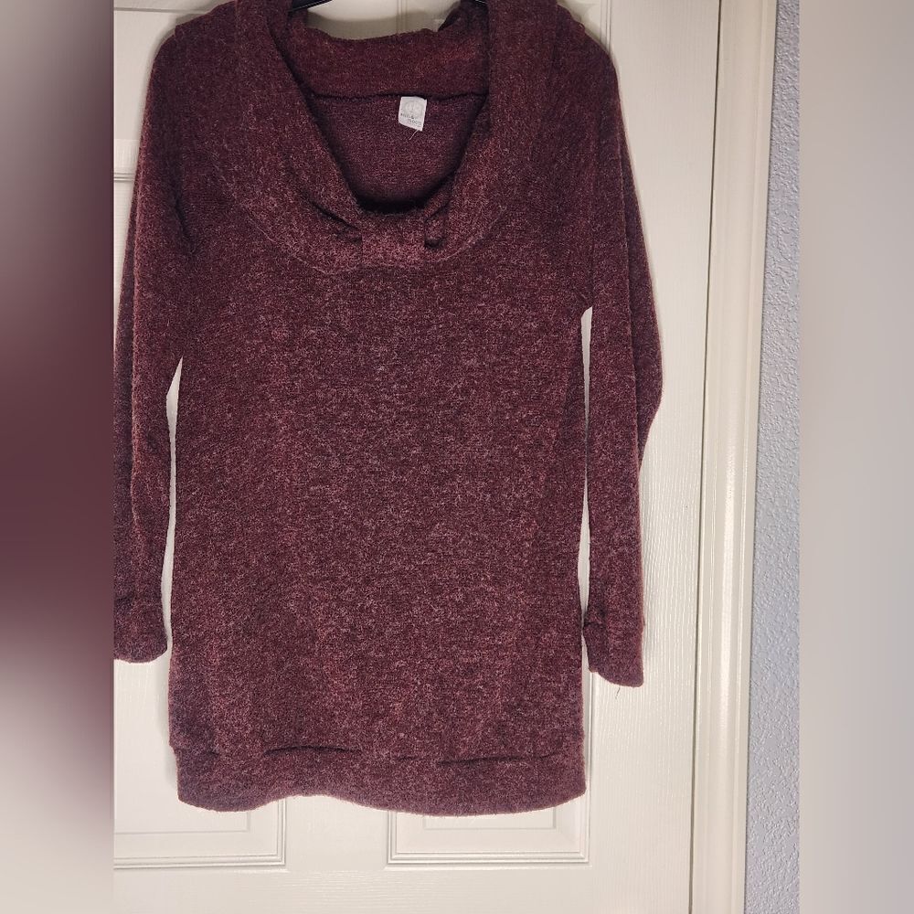 Vtg Sun&Moon L Burgundy Knit Lngslv ANGORA Blend Cowl Neck Women's Sweater